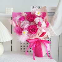 Bouquet de fleurs séchées roses préservées en gros, forme 40 cm, pour la Saint-Valentin, la Fête des Mères, Thanksgiving - Décoratif
