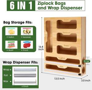 비닐 봉지에 적합한 대나무 지퍼백 보관 주최자-커터가있는 6 in 1 랩 디스펜서 - Product Image 3