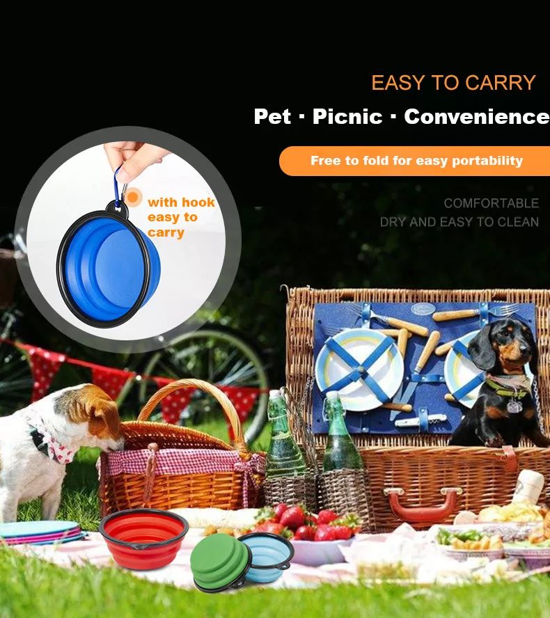 Custom Round Shape Collapsible Feeder Travel Cat Dog Water Food Pet Bowl