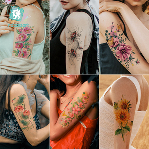Flora luminosa impermeabile adesivi del tatuaggio per le ragazze, <span class=keywords><strong>rosa</strong></span>, fiori di pesco tatuaggio del fiore temporanea tatuaggi finti per le donne - Product Image 3
