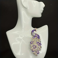 Grandes broches paon pour femmes, beauté féminine, strass, pompon, queue d'oiseau, fête, bureau, broche, cadeaux