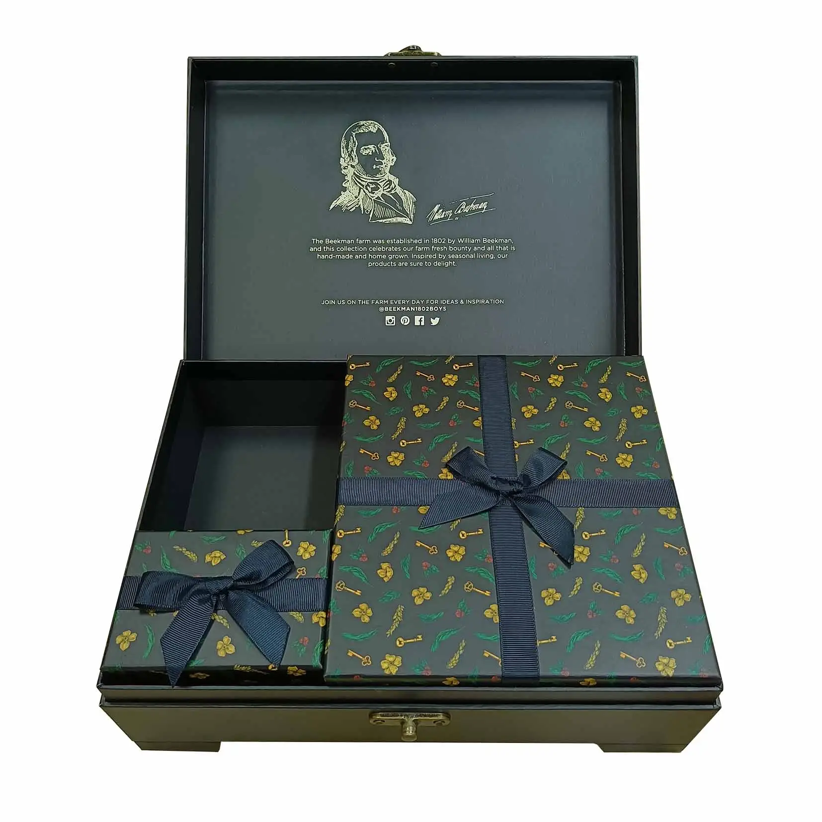 Black Gift Sets Packaging Gift Box Custom Logo Large Luxury Cosmetics Packaging Box With Metal Lock Closure