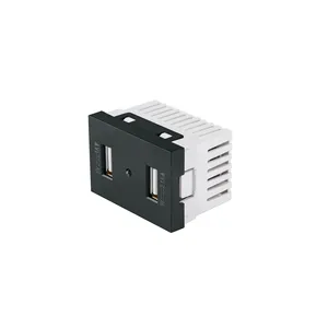 Scatola con 12 unità di 1.5-modulo nero prese USB a 2 porte, linea Lisbon - Product Image 1