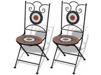 Table et chaises rondes en céramique terracotta/blanc avec structure en fer pour jardin/terrasse/balcon