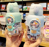 Mignon Enfants Kawaii Ours Bouteille D'eau avec Paille et Bandoulière Boissons Froides Adorable Tasse De Voyage