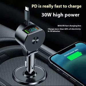 3 in 1 Retractable Car Charger Usb <b>Type</b> <b>C</b> <b>Cable</b> <b>Charging</b> Cord PD 30W Cigarette Lighter Adapter for Mobile Phone - Product Image 3