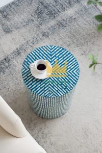 Incrustaciones de hueso hechas a mano y mesa auxiliar con acento de madreperla Mesa de centro redonda decorativa para muebles de hotel y hogar - Product Image 4