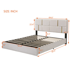 Modern 2-Piece Queen Size Wood Bedroom Set Upholstered <b>Platform</b> <b>Bed</b> Hydraulic <b>Storage</b> System <b>Storage</b> Ottoman Metal Legs - Product Image 5