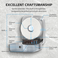 Distributeur de papier toilette automatique CDWK Commercial Jumbo Roll Autocut avec capteur de coupe automatique, distributeur de papier toilette électrique pour toilettes