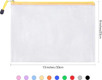 Pochette de classement A4 étanche en maille avec fermeture éclair, pochette pour documents, organisateur de fichiers transparent en PVC durable et coloré pour papiers et factures, idéal pour l'école et le bureau