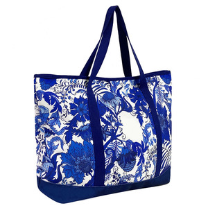 USA China <span class=keywords><strong>Alibaba</strong></span> Online Gran cantidad de stock Listo para enviar Patrón de porcelana azul y blanca <span class=keywords><strong>Bolsa</strong></span> de compras de lona - Product Image 3