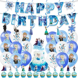 Set perlengkapan dekorasi pesta ulang tahun untuk anak kartun lucu putri Frozen Elsa Anna dekorasi pesta tema dengan balon
