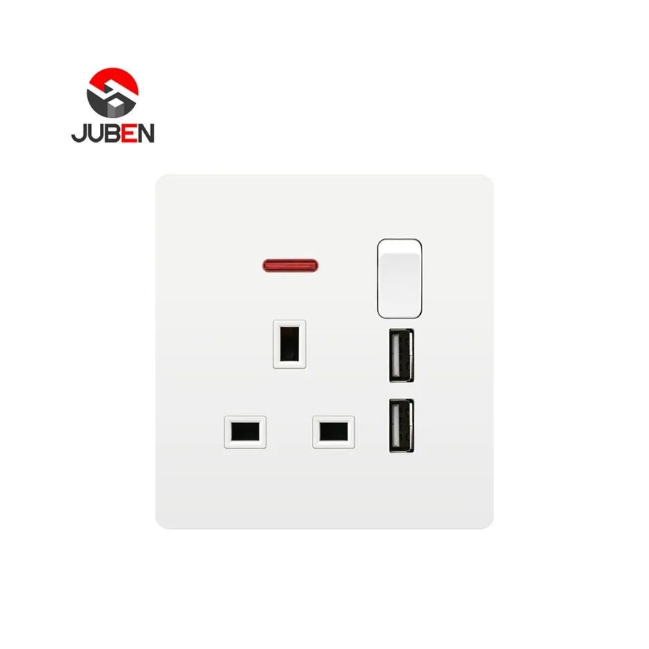 2022 Hot Selling Good Quality Slim Smart 2 Usb 13a 1 Gang Switch Wall Socket With Neon Sign