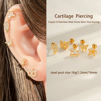 HENGSEN Bijoux de piercing tendance en gros, clou d'oreille hélix en or et argent 16g avec diamant CZ, forme géométrique florale pour cartilage