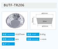 TR206 20ml Barquettes jetables en aluminium avec couvercle, qualité alimentaire, recyclables, pour tartelettes, mini-desserts, gâteaux au chocolat