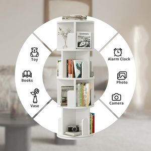 Bibliothèque sur pied à 4 niveaux Bibliothèque en bois rotative à 360 ° pour enfants adultes Étagères ouvertes <span class=keywords><strong>Organisateur</strong></span> <span class=keywords><strong>de</strong></span> bureau Petit coin - Product Image 6