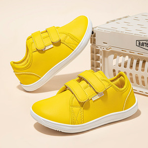 Wholesale Minimalist Zero Drop Wide Toe Box PU Leather for Velcro Walking Kids' Sport Shoes Barefoot Sneakers for Children