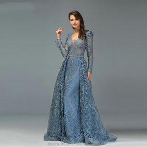 DKN108 <span class=keywords><strong>robe</strong></span> <span class=keywords><strong>de</strong></span> mère <span class=keywords><strong>de</strong></span> mariée élégante manches longues col en v organza dentelle perles grande taille musulman fête formelle robes d'invité <span class=keywords><strong>de</strong></span> mariage - Product Image 2