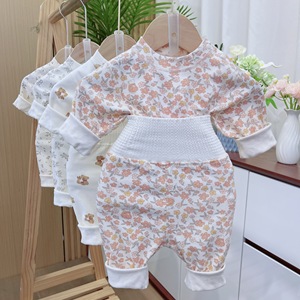Conjunto de Pijama de 2 Piezas para Bebés, Otoño/Invierno, Cintura Alta, Protección Abdominal, Estampado Floral, Manga Larga, Casual, Transpirable - Product Image 5