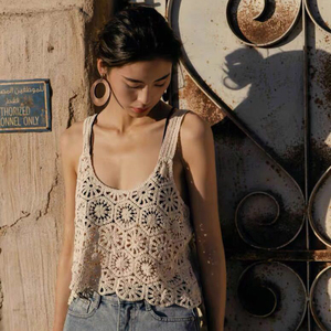 TKAN736 OEM Boho Beach Cotton <b>Top</b> Blouses <b>Womens</b> Crochet Knit <b>Vest</b> Vintage Crochet Cropped Tank <b>Top</b> Hollow Out Tank <b>Top</b> - Product Image 4