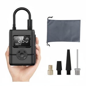 Gonfleur de pneus numérique portable 12V, monocylindre, en plastique noir, compact, pour voiture et moto, avec jauge de pression et sac de transport - Product Image 1