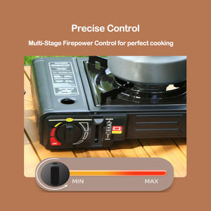 Estufa de tarjeta de doble quemador portátil con encendido de 3 segundos Estufa de campamento de combustible de gas butano a prueba de viento para pequeños viajes de campamento al aire libre - Product Image 4