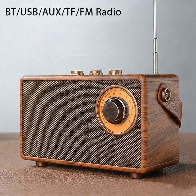 Portable Retro for V5.1 Speaker with FM Radio 5W Output for Home Office Outdoor & Karaoke Use