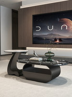 Table basse ovale moderne en pierre calcaire italienne, style luxe léger, pour usage domestique, petit appartement, avec tiroir, design créatif et simple