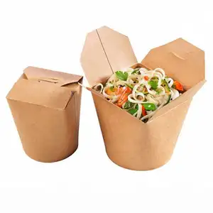 Boîte à lunch en papier kraft jetable 16 24 32 oz, récipient alimentaire écologique, boîte à nouilles