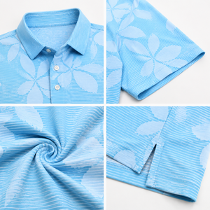 Polo de Golf Azul con Diseño Floral para Hombre, Personalizado, Premium, de Alto Rendimiento, Absorbente de Humedad, Marca Privada, Ropa de Resort, OEM - Product Image 3