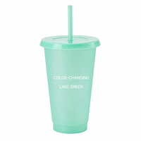 Gobelet tendance à changement de couleur bleu clair activé par le froid avec couvercle et paille, bouteille d'eau personnalisable vierge en gros