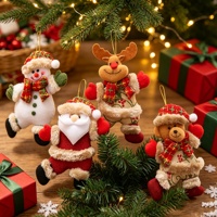Offre Spéciale : Ensemble de Poupées Père Noël, Renne et Ours – Figurines Adorables avec Écharpe à Carreaux et Bordure Fourrure – Décoration à Suspendre pour Arbre