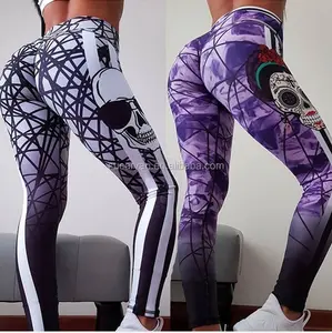 Legging Olahraga Ketat Berpinggang Tinggi Kualitas Tinggi Legging Mulus Tengkorak 3D Legging Bermotif Kerangka untuk Yoga Kebugaran 2022