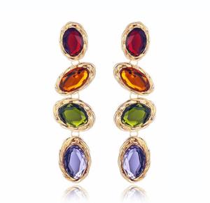 Boucles <span class=keywords><strong>d</strong></span>'oreilles longues dorées en strass pour femmes, bijoux multi-pierres précieuses, nouvelle collection - Product Image 1