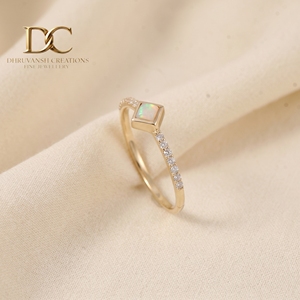 Elegant Designer 14KT Solid Yellow <b>Gold</b> <b>Ring</b> With Lab Grown Diamond and Ethiopian <b>Opal</b> for Women Luxury Any Occasion Gift - Product Image 1