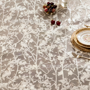 Lace <b>Tablecloth</b> Floral Flocked Design Polyester Hotel Restaurant Use - Product Image 2