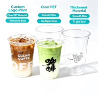 Gobelets jetables pour boissons froides, café glacé, etc., en PET transparent de 16 oz, diamètre 98 mm, avec couvercle plat, impression UV personnalisée du logo, prix usine.