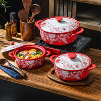 Casserole haut de gamme de style chinois avec couvercle en céramique, compatible gaz, résistante aux hautes températures, idéale pour la cuisson à sec, cadeau idéal pour la maison