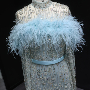 Jancember LSZ665 <span class=keywords><strong>elegante</strong></span> <span class=keywords><strong>blu</strong></span> piuma cintura mantello manica abiti da sirena abito - Product Image 6