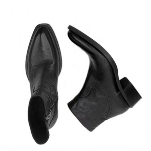 Bottines à fermeture éclair en cuir véritable noir, bout pointu, chaussures d'automne pour hommes tendance, semelle extérieure en caoutchouc, semelle intermédiaire en PU - Product Image 2