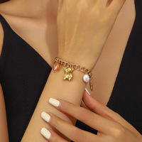 Groothandel DIY roestvrijstalen dikke ketting armband met fruit kersen blad parel hangers mode sieraden