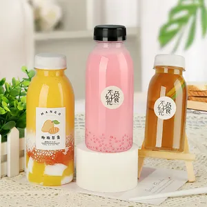 Disposable Clear Plastic Bottles Milk Tea PET Bottle 500ml With Lid Juice Bottles