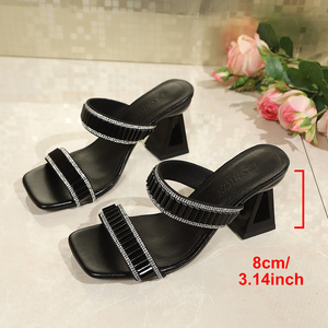 รองเท้าแตะแบบใหม่ 1010 ประดับเพชรและรองเท้าส้นสูง สีดำ แฟชั่นทันสมัย ไซส์ใหญ่ 36-43 รองเท้าผู้หญิงเซ็กซี่ - Product Image 6