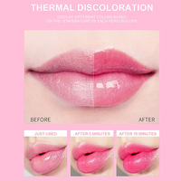 Huile à lèvres hydratante et repulpante, estompant les ridules, à la fraise, couleur changeante selon la température, effet miroir, non-transfert