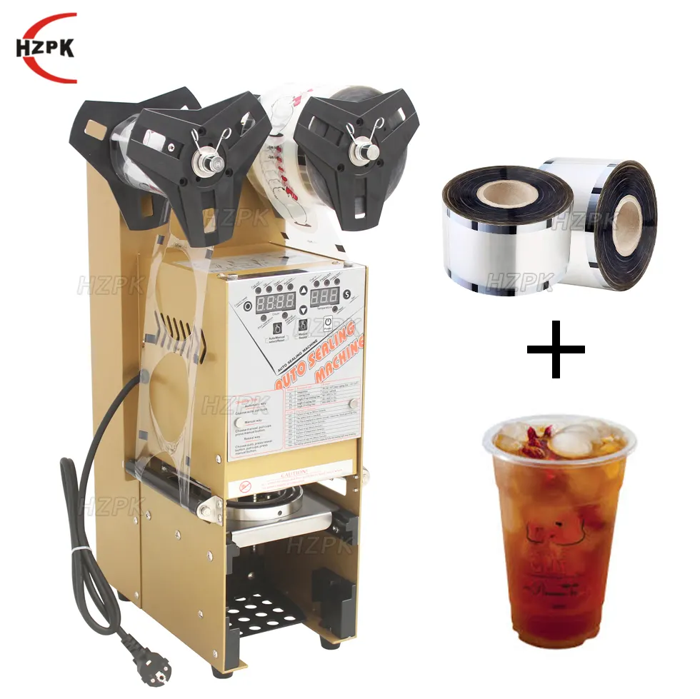 HZPK 95mm Automático Bolha Boba Chá Plástico Pet Cup Film Lid Sealer Máquina De Vedação