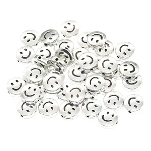 Hobbyworker 10mm 2022 New 100Pcs/Bag With Zinc Alloy Smiley Spacer Beads Charm for DIY Bracelet Jewelry Accessories A1292
