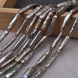 Bandelettes de perles d'eau douce naturelles grises, fines et blanches, en forme de barre carrée baroque, pour la création de bijoux DIY - Product Image 2