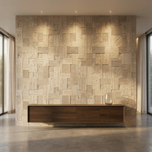 Pannello Murale in Marmo 3D dal Design Moderno, Lastra in Marmo Intagliata con Scanalature Diritte, Impermeabile, per Camera <span class=keywords><strong>da</strong></span> Letto, Doccia, TV - Product Image 1