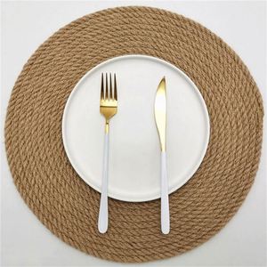 Manteles individuales para posavasos de mesa redonda al aire libre, accesorios de comedor para acampar, <span class=keywords><strong>yute</strong></span> antideslizante <span class=keywords><strong>individual</strong></span> - Product Image 1