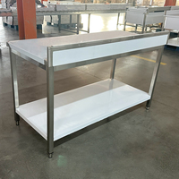 Table de travail robuste en acier inoxydable, plan de préparation pour cuisine commerciale, double étagère, station de lavage multifonctionnelle
